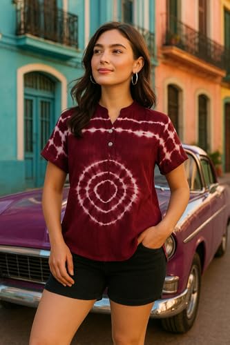Image of Maaesa Women Handcrafted Tie & Dye Rayon Top | Regular Fit|Lightweight & Breathable Fabric | Casual Wear & Office Wear
