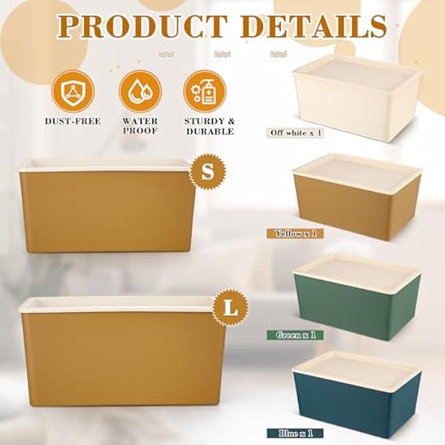 4 Pcs Storage Bins with Lids Plastic Containers Stackable Storage Box Baskets for Organizing Shelves(Mixed Color,Small)