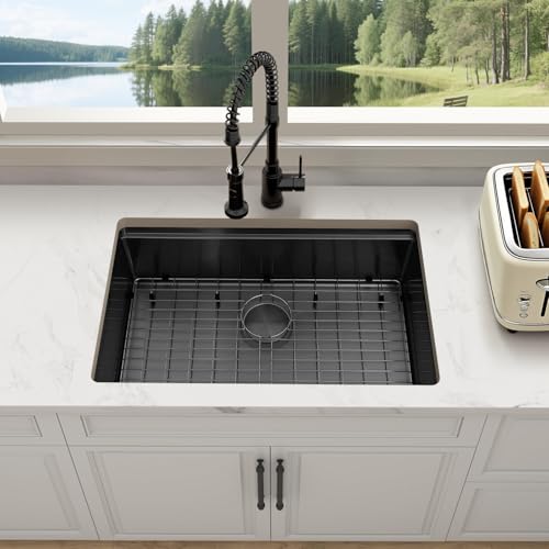 Image of 27 inch Undermount Kitchen Sink,16 Gauge Stainless Steel Black Kitchen Sink,Single Bowl Undermount Workstation Sinks (Black, 27 X 18 inch)