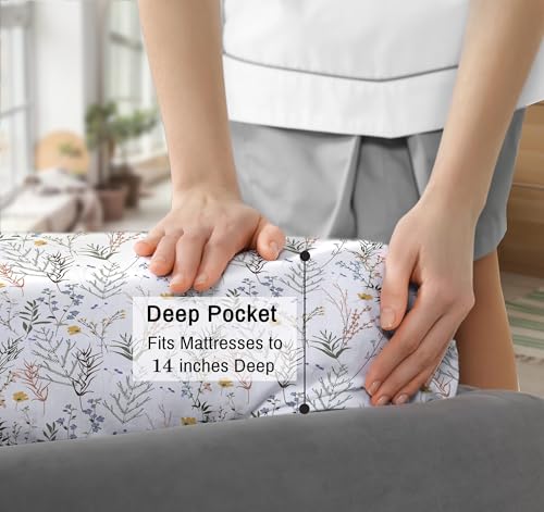 Image of RUVANTI 100% Cotton Percale Sheets California King Size, Aroma | Crisp Cooling, Deep Pocket 14 inch, Soft Breathable & Durable, Hotel-Style, 4 Piece Set