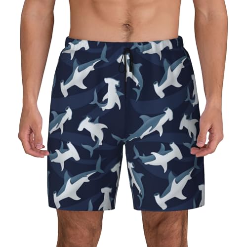 Cartoon Cute Hammerhead Shark Funny Men's Swim Trunks Board Shorts Quick Dry-