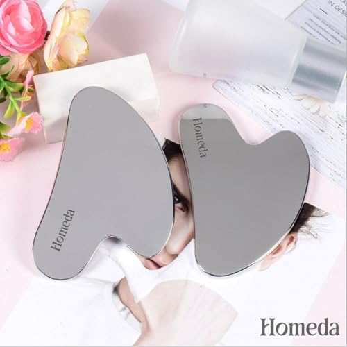 Image of Stainless Steel Gua Sha for Face,Guasha Stone for Face Massage Tool,Metal Gua Sha Stone,Gusha,Gaushala,Gosha for Men Yoga, Face Massager Tools for Women Skincare Facial Shaper (2 Piece Combo)