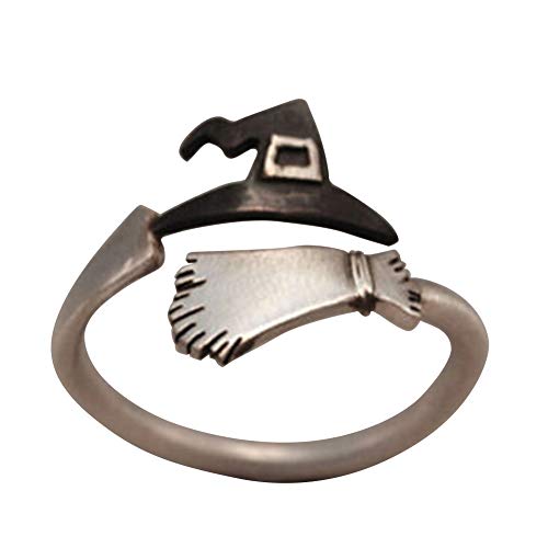 MuYiYi11 Witch Hat Broom Ring, Halloween Witch Hat Broom Adjustable Opening Finger Ring Ladies Jewelry Gift Silver MuYiYi11 Witch Hat Broom Ring, Halloween Witch Hat Broom Adjustable Opening Finger Ring Ladies Jewelry Gift Silver