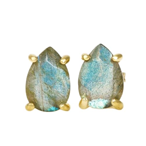 Boucles d'oreilles labradorite en argent doré, le cadeau femme idéal