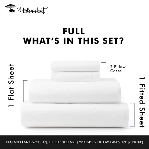 Urbanhut 1000 Thread Count 100% Egyptian Cotton Full Sheets Set Quality (4Pc), High Thread Count Bed Sheets, Sateen Weave Hotel Sheets, 16" Elasticized Deep Pocket - White #TOP1