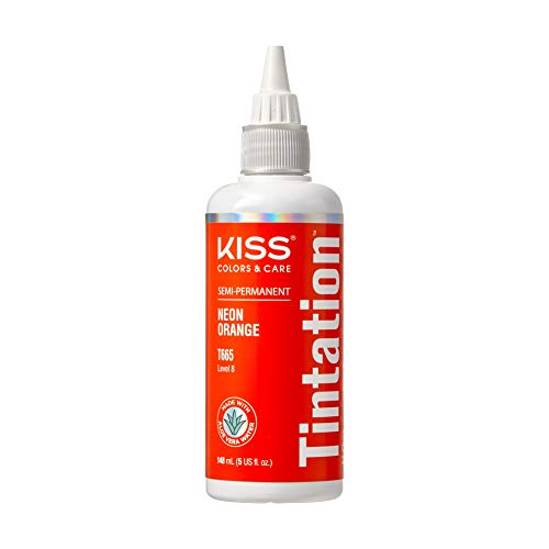 Red by Kiss Tintation Semi-Permanent Hair Color, Aloe Vera Water Based, Argan Oil, Olive Oil, Collagen & Keratin, Long-Lasting Color Dye (Neon Orange, 5 Fl Oz)