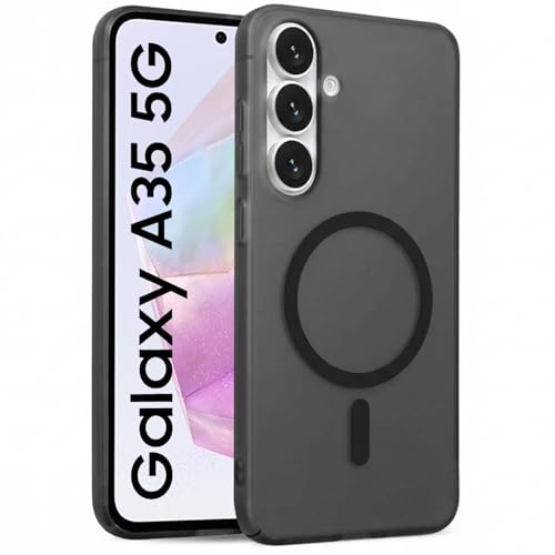 Image of DIZORO Matte Case for Samsung Galaxy A35 Compatible with MagSafe, Camera Lens Full Protection, Shockproof Translucent Frosted TPU Soft Phone Cover, Anti-Fingerprint (Black)