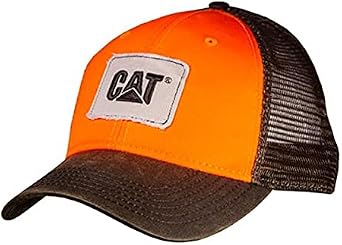 Caterpillar Blaze Hunter Safety Orange Trucker Waxy Mesh Cap w/Frayed Patch