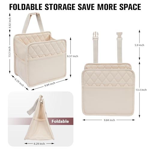 Image of LXUNYI Back Seat Car Organizer, Large Car Seat Organizer with Cup Holders Multifunctional Over the Car Seat Organizer Backseat Hanging Leather Car Seat Organizers and Storage Bags(Beige 1Pack)