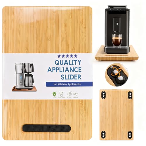 Fullin 360°Appliance Slider, Bamboo Sliding Tray for Coffee Maker, Appliance