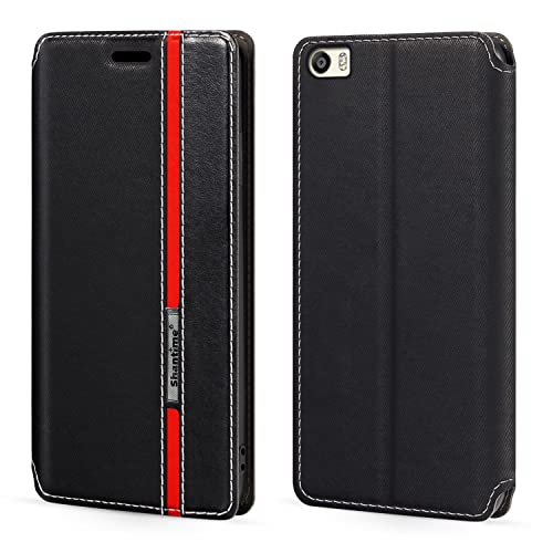 Shantime Classic Stripes Faux Leather Flip Case Compatible with Huawei P8 Max, Invisible Magnetic Cover with Card Slot, Contrast Color Design(Black)