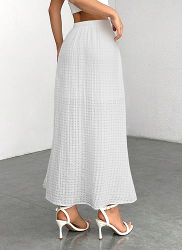 Summer Skirts for Women Trendy Plaid High Waist Boho Flowy Maxi A Line Beach Party Vacation Long Skirt with Pockets3