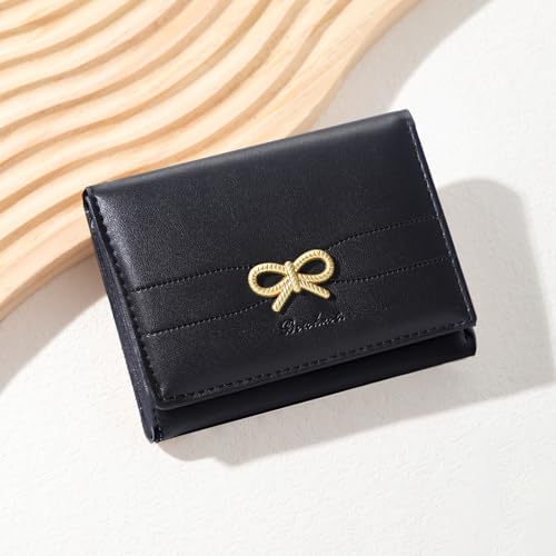 Image of Sunwel Fashion Cute Coquette Bow Wallet with Key-chain for Women Girls | Bow Print Wallet Card Holder ID Window