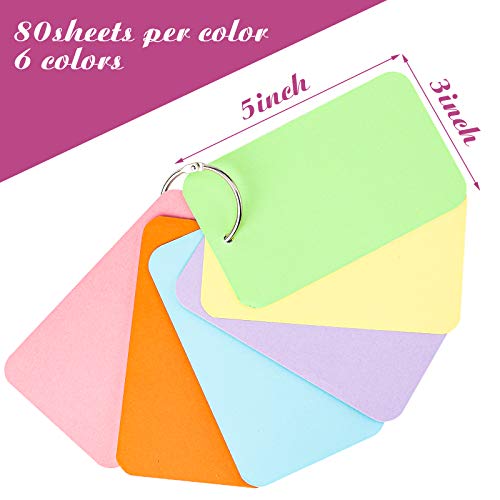 Koogel-480-Pcs-Colored-Index-Cards-3-x-5-Inch-Study-Cards-Colored-Notecards-on-Ring-Flash-Cards-for-School-Learning-Memory-Recipe-Cards-Game-Card