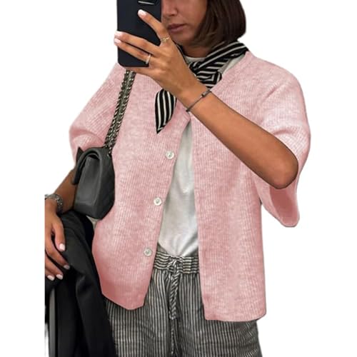 Image of Women Y2k Knitted Crop Cardigan Shirt Short Sleeve Button Down Ribbed Knit Crop Top Outwear Top Tee Shirt