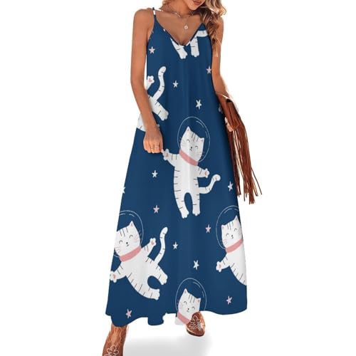 Robe maxi sans manches col V motif étoiles | Tenue de plage longue et fluide pour femme