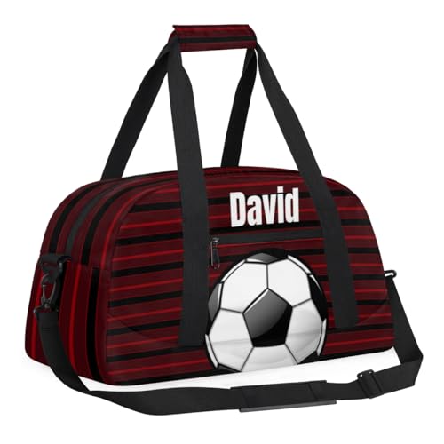 Custom Kids Duffel Bag Sport Gym Bag, Personalized Carry On Weekender Bag Travel Bag Gift for Girl Boys Soccer Ball Red3