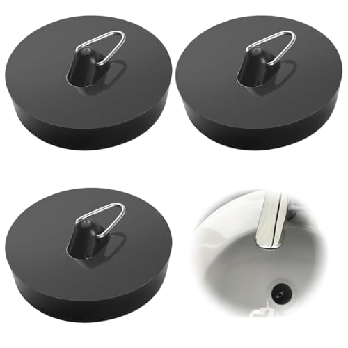 3 Pezzi Tappo per lavello In Gomma, Nero Vasca da Bagno Tappo per lavello, Tappo Universale Scarico lavandino, con Gancio Tappo per lavello, per Vasca da Bagno, Cucina e Bagno