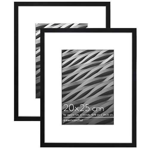 Americanflat Set di 2 cornici per foto da 20 x 25 cm, colore nero, da utilizzare come cornice sottile da 18 x 12 cm con passepartout o 20 x 25 cm senza passepartout, formati orizzontali e verticali,