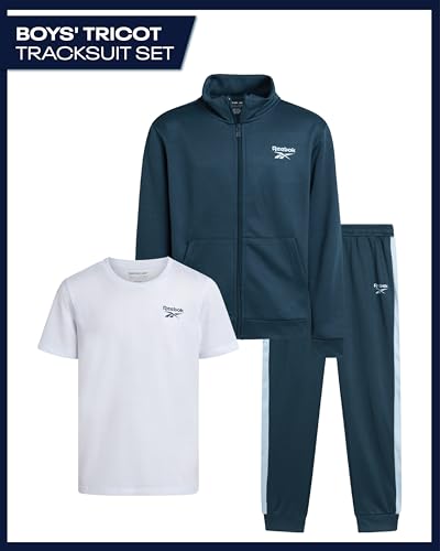 Reebok Boys Jogger Set - 3 Piece Athletic Tracksuit with Tricot Zip Jacket, T-Shirt, and Jogger Sweatpants for Boys2