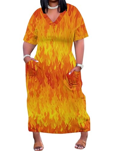 Image of PinkPatty Women's Plus Size Short Sleeve Maxi Dress Casual Loose V Neck Long Dress with Pockets