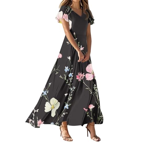 FUPODD Elegante Kleider Damen Schicke Lange Sommerkleider Strand Tunika Kleid Mit Ärmel Sommerkleid Casual Musselin Kleider Elegant Leinenkleid...