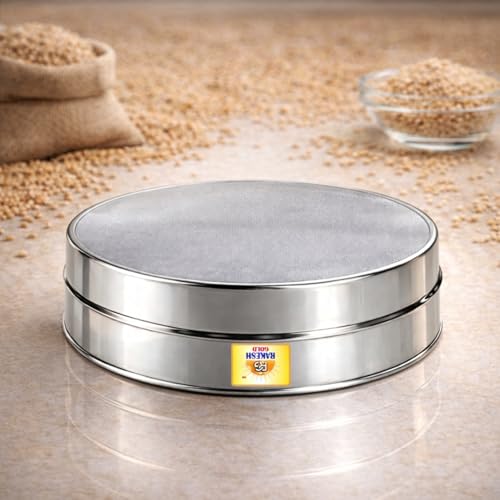 Image of Rakesh Gold Stainless Steel Colander & Strainer for Kitchen Use - Multi-Use Channi /Steel Chalni with Holes for Washing Rice, Fruits, Vegetables & Wheat (Regular Size) (Large Size, Wheat CHALNI)