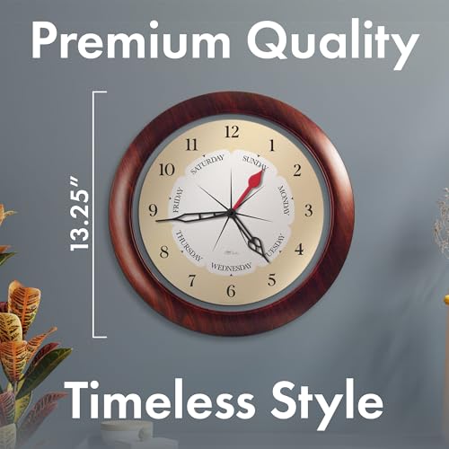 DayClocks Time & Day of The Week Wall Clock with 13.5” Walnut Accent Frame – – Ideal Retirement Gift for Men and Women, Day Clock for Seniors and Retirees - Image 5