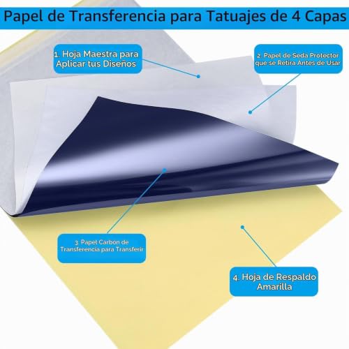 Miniatura 3 de 23 Hojas Papel De Transferencia Para Tatuajes, Papel De Plantilla De Tatuaje De 4 Capas, Papel De Calco De Transferencia De Plantilla Térmica De Tamaño A4, Papel De Matriz De Tatuaje De Carbono