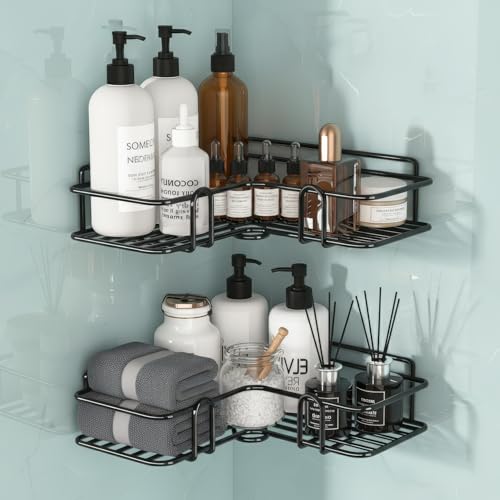 Image of amazon basics Steel Bathroom Organiser Without Drill | Bathroom Corner Shelves | Washroom Storage Organizer | Shelf & Fittings | Wall Mounted Pack of 2