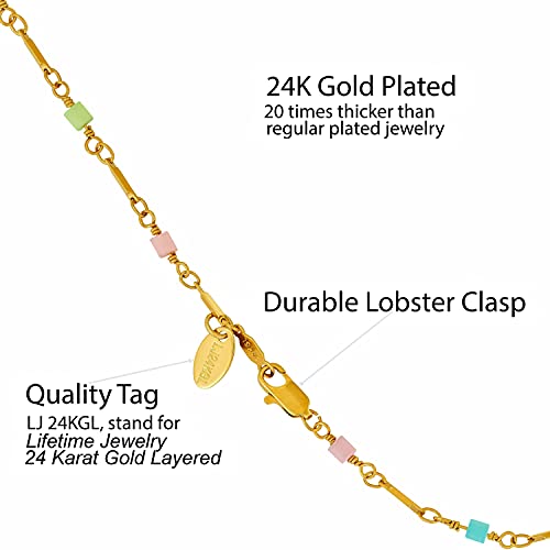 Lifetime Jewelry Colorful Anklet For Women Teen And Girls 24K Gold Plated Bracelet (10, Colorful Cubes) #TOP3