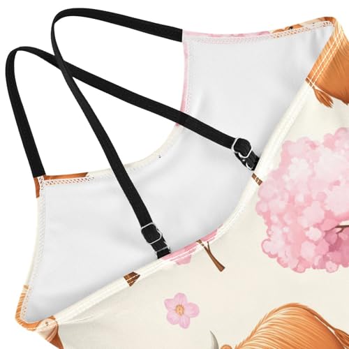Cute Highland Cow Ox Flowers Floral Girls One Piece Swimsuit Beach Swimwear 23017104