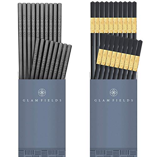 20 Pairs Fiberglass Alloy Chopsticks, GLAMFIELDS Reusable Japanese Chinese Chop sticks Dishwasher Safe, Non-slip, 9 1/2 inches