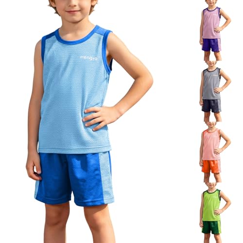 Saubeou Boys Mesh Tank Top and Shorts Sets 2 Piece Breathable Quick Dry Activewear fot Kids Sport Outfit Summer Size 2-13T Blue boys' fashion Size 2-3