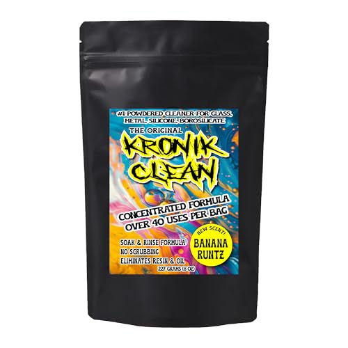 Kronik Clean #1 Powder Cleaner for Glass, Metal, Silicone & Borosilicate – Concentrated Formula for Pipes and Accessories, 8 oz 40+ Uses – Powerful Eco-Friendly Cleaning Solution (Banana)