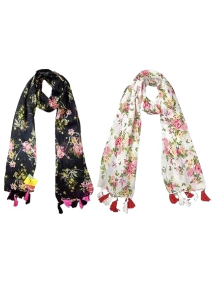 Women's Girl's Floral Chiffon Printed Scarf (Pack of 2)-picture-46