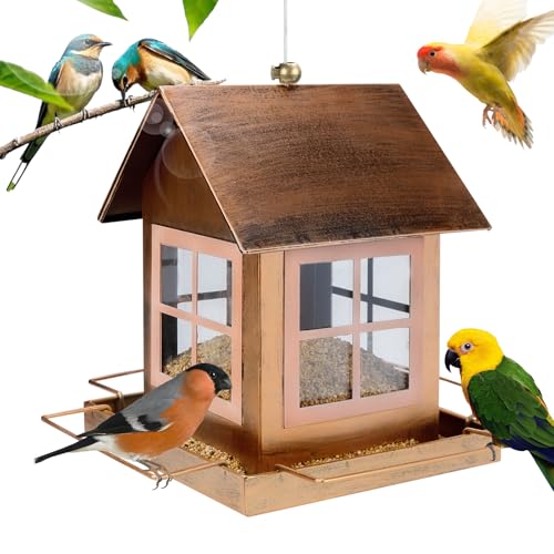 Tocsho Bird Feeder for Outdoor, Heavy Duty Metal Wild Bird Feeders for Outside Hanging, Country House Shape Birdfeeder for Garden Yard Outside Backyard