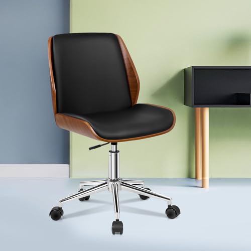 ALFORDSON Swivel Home Office Chair, Wooden Executive Height Adjustable Task Desk Chair, Leather Computer Seater Armless with Mid Back for Kids Adult Study (Renzo Black)