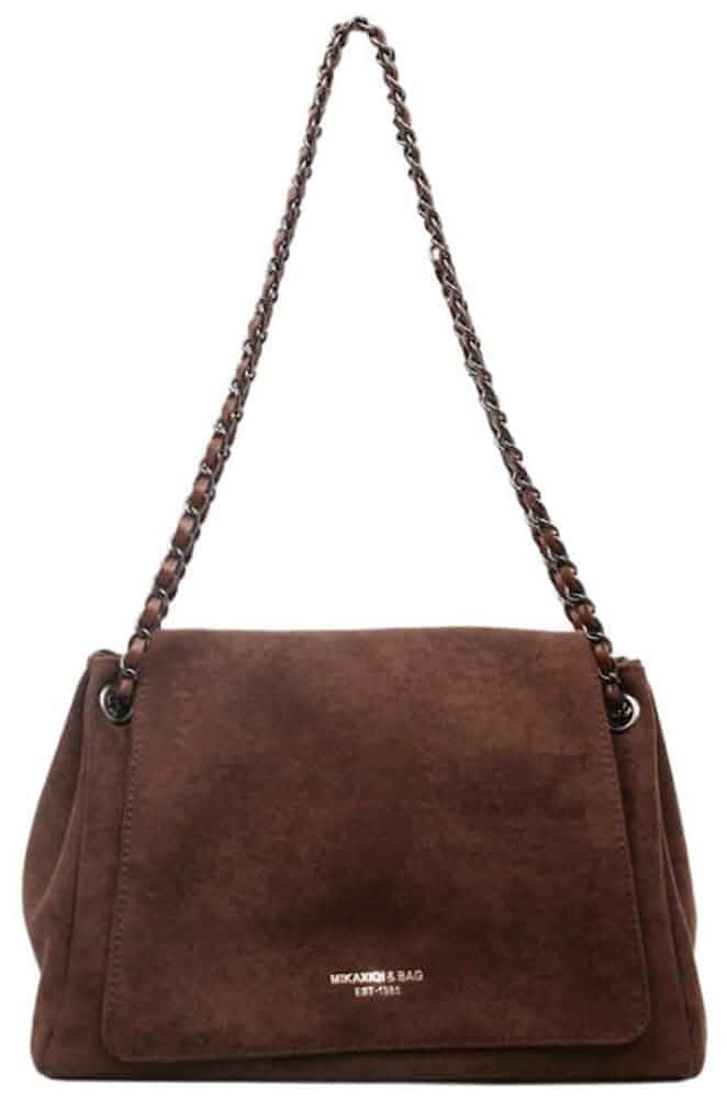Women’s Chain Strap Shoulder Bag 2025 Suede Underarm Purse with Magnetic Flap Fall Winter Spacious Crossbody Bag