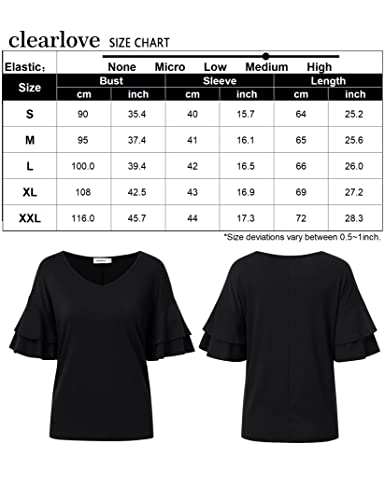 Clearlove Summer Women's V Neck Top Blouse Casual Ruffle Bell Sleeve Loose Blouse Shirt Tops Black #TOP4