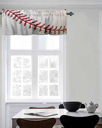 Window Valances Kitchen Short Curtains, Baseball Sports Rod Pocket Valance Drapes Decorative Window Treatment For Living Room Bedroom Bathroom Red Pattern On White 54X18In #TOP6