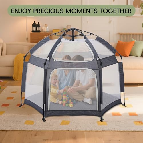 Image of Portable Baby Playpen with UPF50+ Canopy | 1-Second Setup | Foldable & Travel-Friendly Baby Play Yard | Ideal for Indoor /Outdoor Use(Gray)