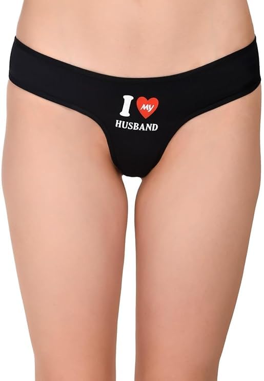 RAAHA Collection Women's Black Cotton Thong Underwear with I Love My Husband Print-image-8