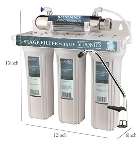 Bluonics 4 Stage Drinking Water Filter UV Ultraviolet Light Purifier for Under Sink Filtration System