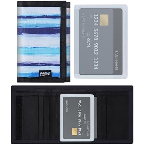 FORYEE Men’s Nylon Trifold Wallet with 6 Page Wallet Insert, Ultra Thin and Security Wallet with ID Window for Card Cash Holder, Modern Fashion Purse Gifts for Teen Boys Men Women -Line LightBlue Cover