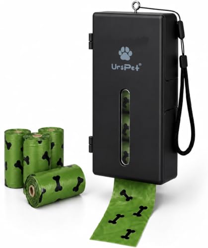 URSPET Dog Poop Bag Dispenser with 4 Rolls, 60 Scented Bags, Black
