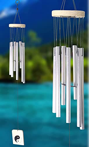 Image of Aluminium 7 Pipe Silver Wind Chimes For Home Positive Energy | Home Decor Item | 24 Inch Long (Made In India)