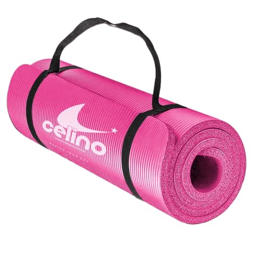 Yoga Mat Thick 10MM Non-Slip NBR with Carrying Strap for Home Exercise Workout Pilates Gym Mats Travel Fitness Camping Eco Friendly, Yoga Mats for Women and Men, 183cm x 61cm (Pink)