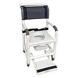 MJM International 118-3TL-VS-BB-18-SQ-PAIL-SF Shower Chair, Clamp On Seat Built in Splashguard, Safety Belt, Commode Pail, Slide Out Footrest, 300 lbs wt Capacity, 40.5' H x 22' W x 25.25' D, Royal Blue