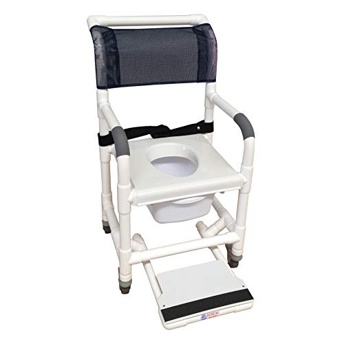 MJM International 118-3TL-VS-BB-18-SQ-PAIL-SF Shower Chair, Clamp On Seat Built in Splashguard, Safety Belt, Commode Pail, Slide Out Footrest, 300 lbs wt Capacity, 40.5